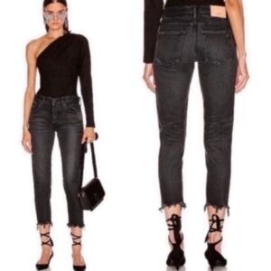 Moussy Vintage Jeans Staley Distressed Raw Hem in Black Wash